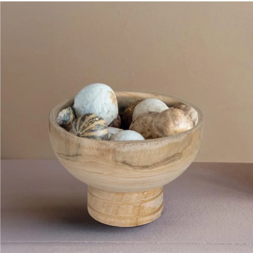 CREATIVE CO-OP NWT paulownia wood pedestal bowl -natural 6.25”x9.5